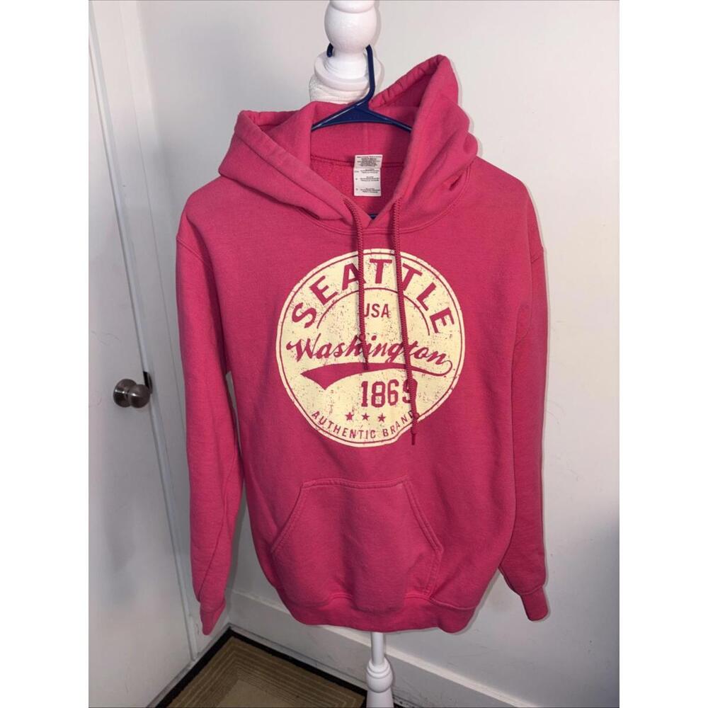 Seattle Washington 1860 Small Pink Heavyweight Pullover Hoodie Oversized